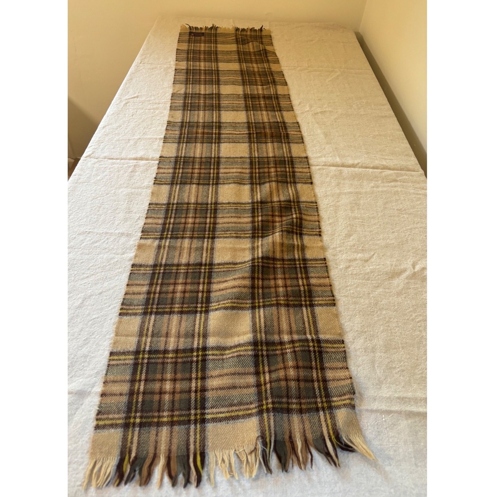 100% Lambswool Plaid Scarf Made in Scotland Vintage, Preppy, Cozy, 1970's Earthy